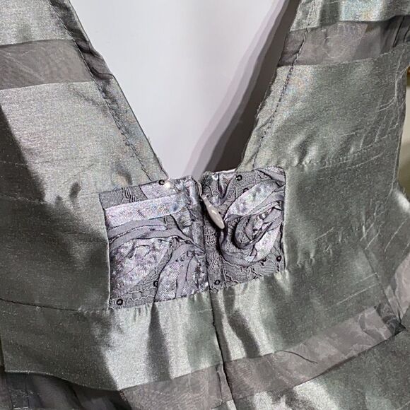 Muse Grey Organza Low Back Party Dress - Picture 8 of 15